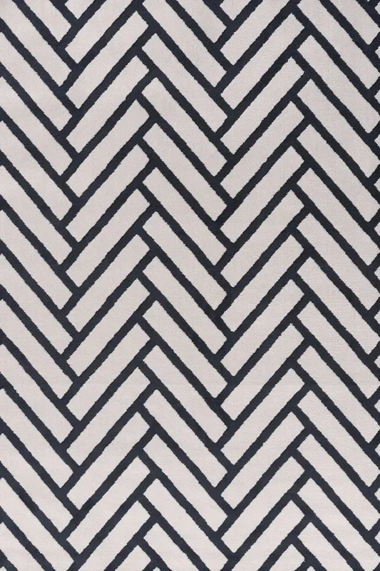 The Rugs Loft Herringbone Living Room Area Rug & Runners Soft Pile in Navy Size: 120cm x 170cm - Navy