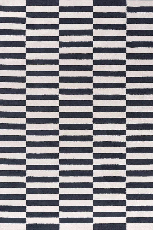 The Rugs Loft Striped Living Room Area Rug & Runners Soft Pile in Navy Size: 80cm x 150cm - Navy