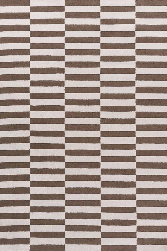 The Rugs Loft Striped Living Room Area Rug & Runners Soft Pile in Taupe Size: 120cm x 170cm - Taupe