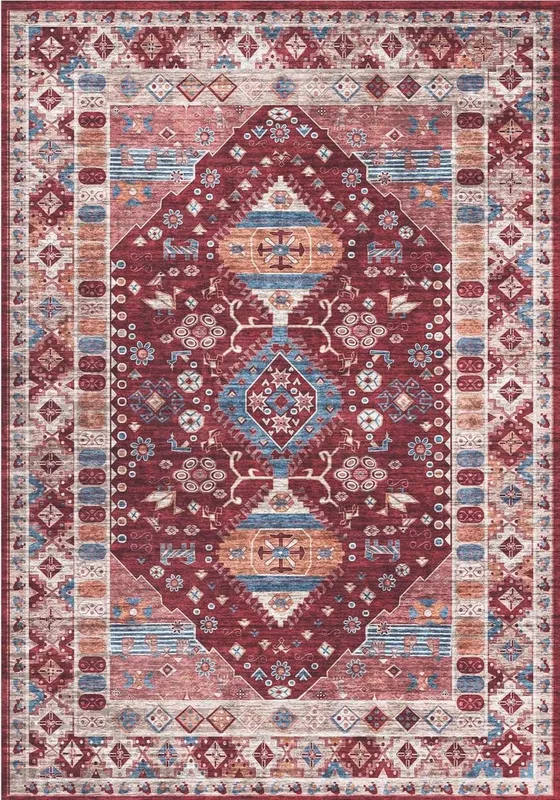 The Rugs Madar Vintage Washable Rug - Ultra Soft Polyamide Non Slip Design in Red Size: 120cm x 160cm - Red