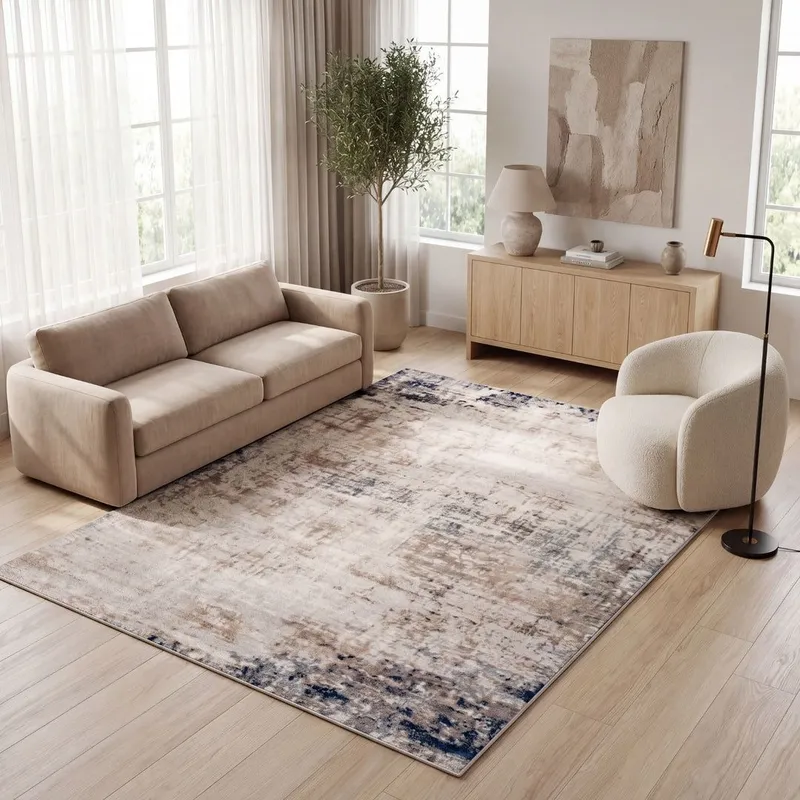 The Rugs Unisex Montana Abstract Brown & Navy Living Room Rug 3718 Size: 200cm x 290cm Brown 200cm x 290cm female