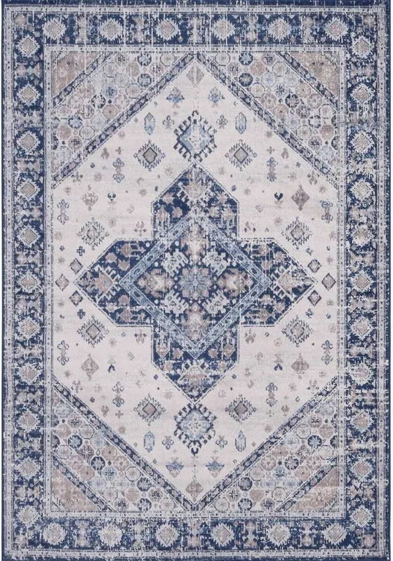 The Rugs Montana Medallion Navy & Cream Living Room Area Rug 4010 Size: 200cm x 290cm - Navy