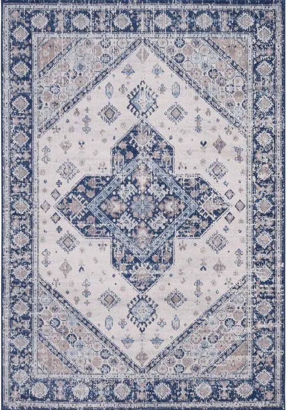 The Rugs Montana Medallion Navy & Cream Living Room Area Rug 4010 Size: 80 cm x 150 cm Navy 80 cm x 150 cm