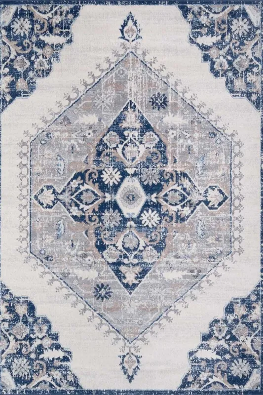 The Rugs Montana Medallion Navy & Cream Living Room Area Rug 4020 Size: 120 cm x 170 cm Navy 120 cm x 170 cm