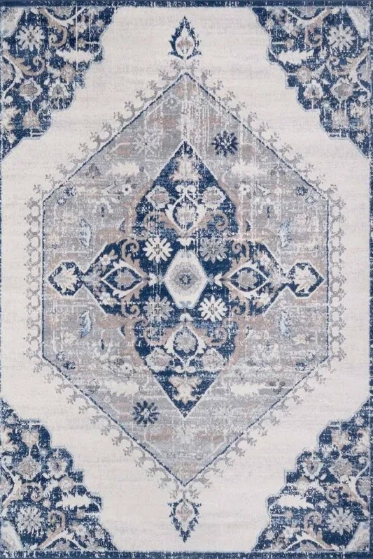 The Rugs Montana Medallion Navy & Cream Living Room Area Rug 4020 Size: 80 cm x 150 cm Navy
