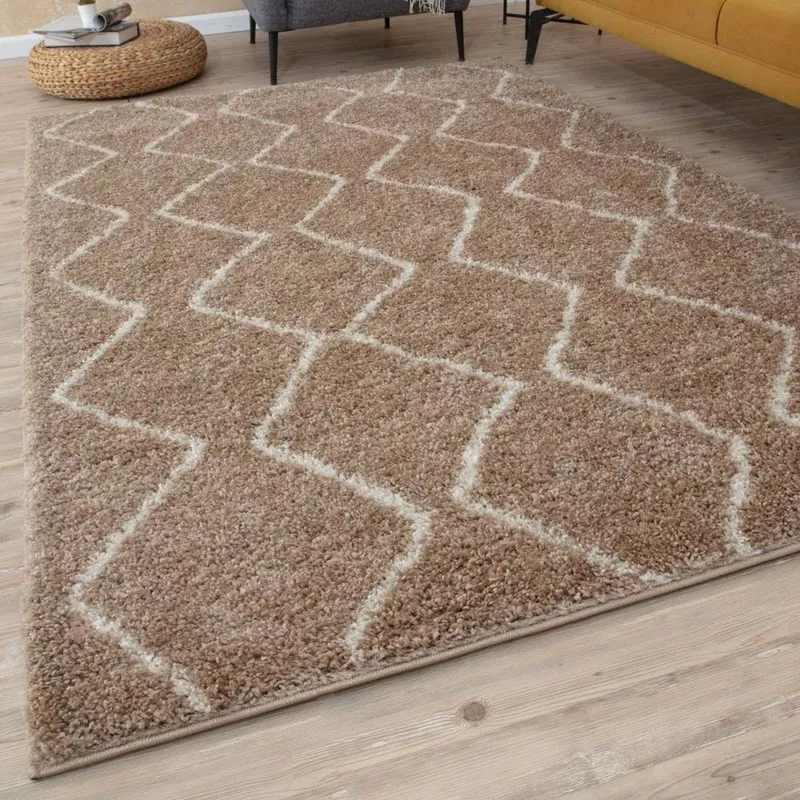 The Rugs Moroccan Soft Shaggy Rugs & Runners Beige & Ivory Living Room Size: 120cm x 120cm - Beige