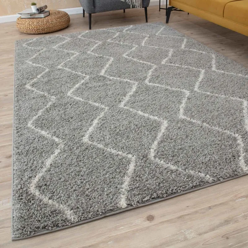 The Rugs Moroccan Soft Shaggy Rugs & Runners Grey & Ivory Living Room Size: 120 cm x 120 cm Grey 120 cm x 120 cm