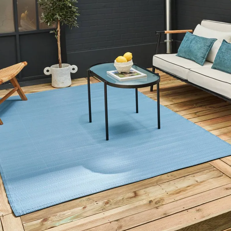 The Rugs Reversible Weatherproof Outdoor Blue Rug Solid Urban 1000 Size: 90cm x 150cm - Blue