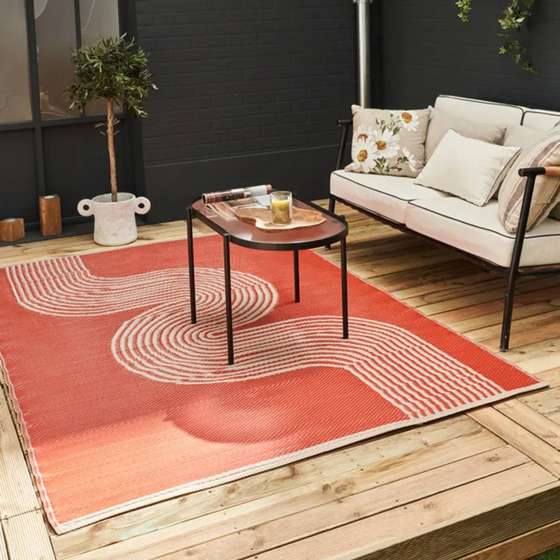 The Rugs Unisex Reversible Weatherproof Outdoor Rug Wavy Line Terra & Beige in Terracotta Size: 180cm x 270cm Terracotta female