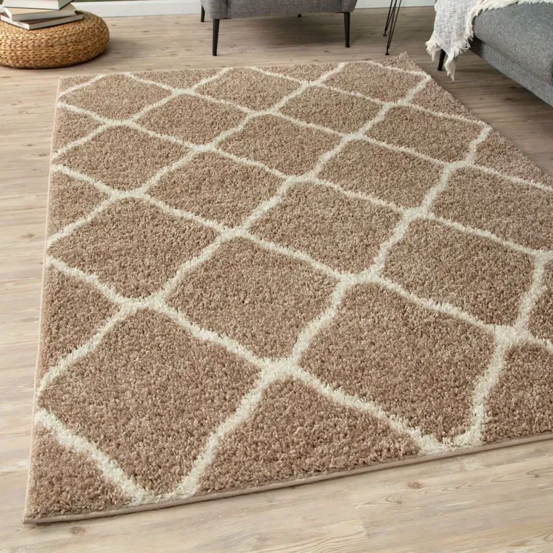 The Rugs Soft Moroccan Shaggy Rugs & Runners Beige & Ivory Living Room Size: 120 cm x 120 cm Beige 120 cm x 120 cm