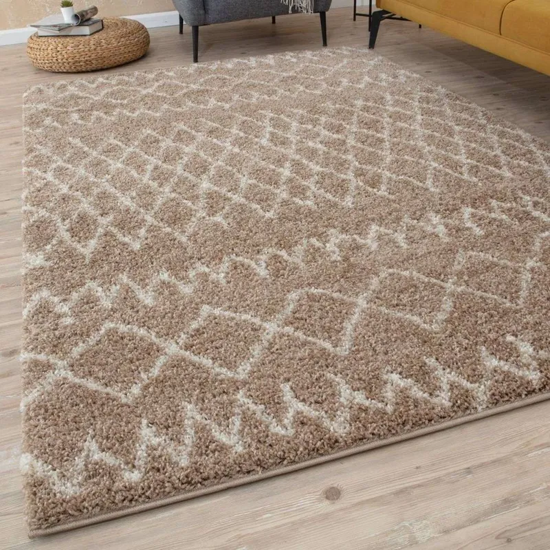 The Rugs Soft Tangier High Pile Shaggy Rugs & Runners Living Room in Beige Size: 120 cm x 120 cm Beige