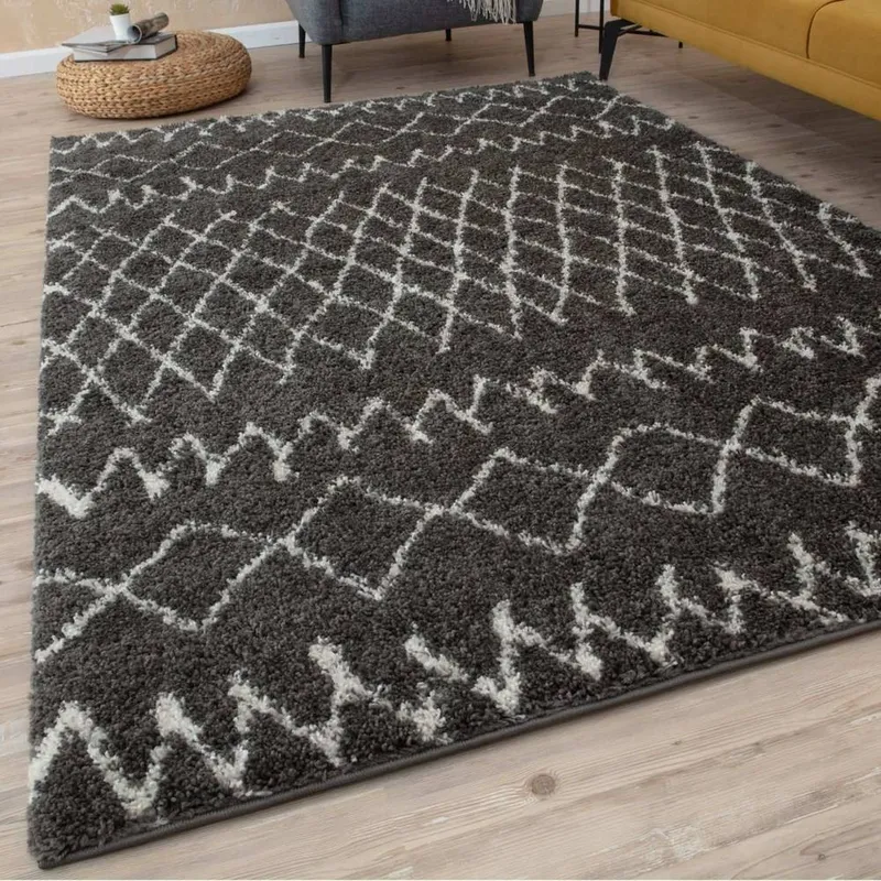 The Rugs Soft Tangier Shaggy Rugs & Runners Dark Grey Living Room Size: 80cm x 300cm - Dark Grey