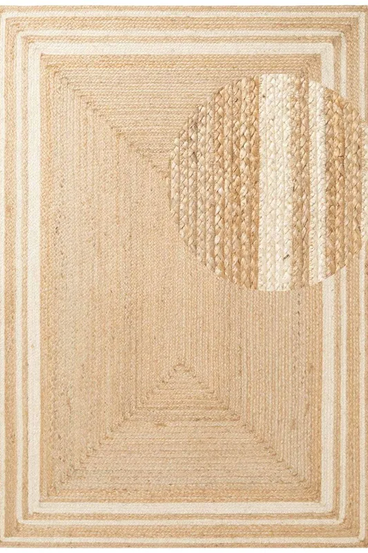 The Rugs Braided Jute Nuru Reversible Living Room Bordered Rug in Beige Size: 80cm x 250cm - Beige - Size: 80cm x 250cm