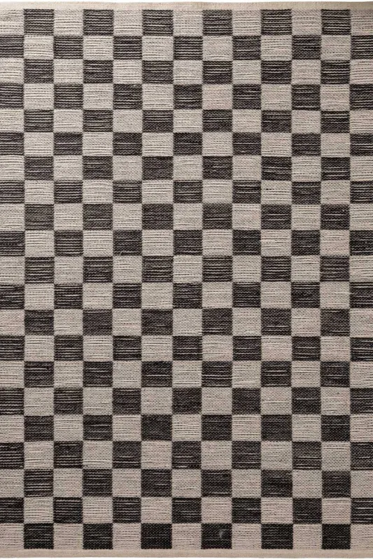 The Rugs Handloom Jute Rug Rex Reversible White Black Checkerboard Size: 80cm x 300cm - Black