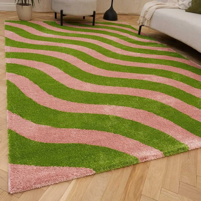 The Rugs Unisex Joli Wavy Soft & Dense Pile Living Room & Bedroom Rug in Olive Size: 80cm x 150cm Olive 80cm x 150cm female