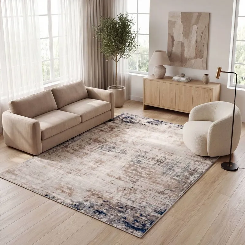 The Rugs Montana Abstract Brown & Navy Living Room Rug 3718 Size: 80 cm x 150 cm Brown
