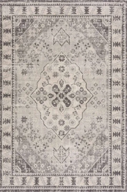 The Rugs Montana Medallion Cream & Grey Living Room Area Rug 3920 Size: 80cm x 150cm - Grey - Size: 80cm x 150cm
