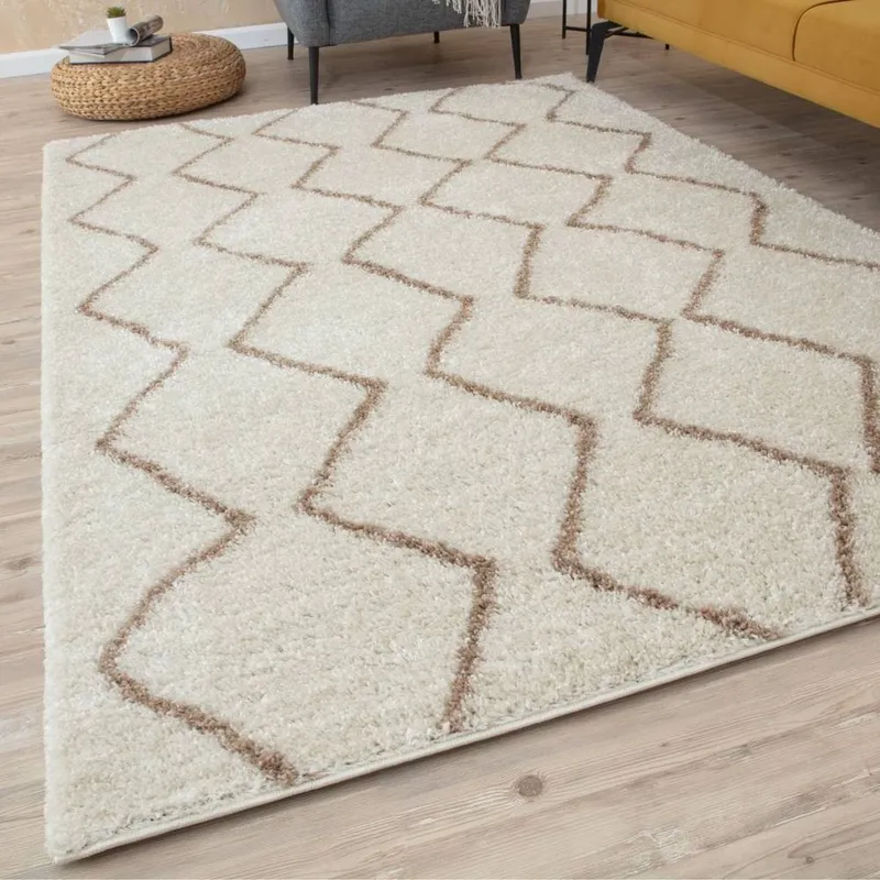 The Rugs Unisex Moroccan Soft Shaggy Rugs & Runners Ivory & Beige Living Room Size: 120cm x 120cm Ivory female