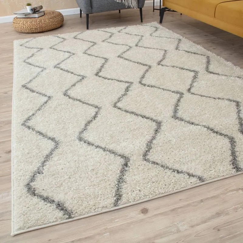 The Rugs Unisex Moroccan Soft Shaggy Rugs & Runners Ivory & Grey Living Room Size: 120cm x 120cm Ivory female