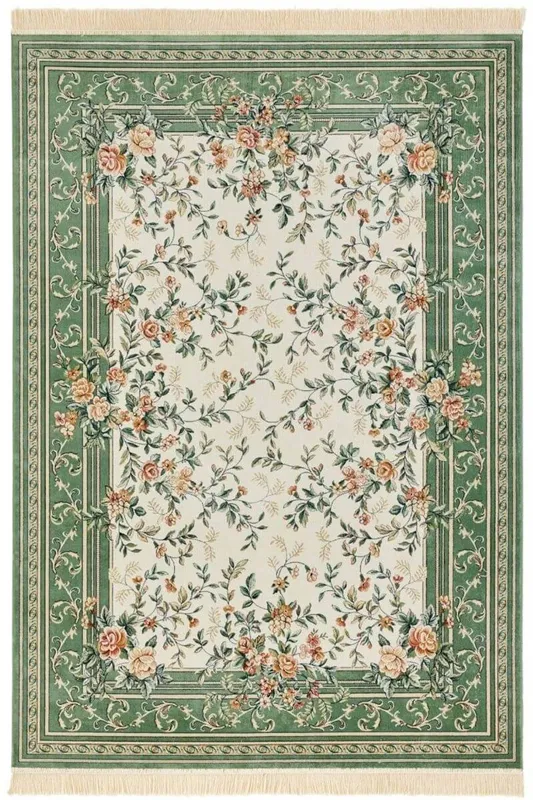 The Rugs Unisex Oriental Velvet Antik Flowers Rug - Floral Fringed Viscose Carpet in Green Size: 160cm x 230cm Green female