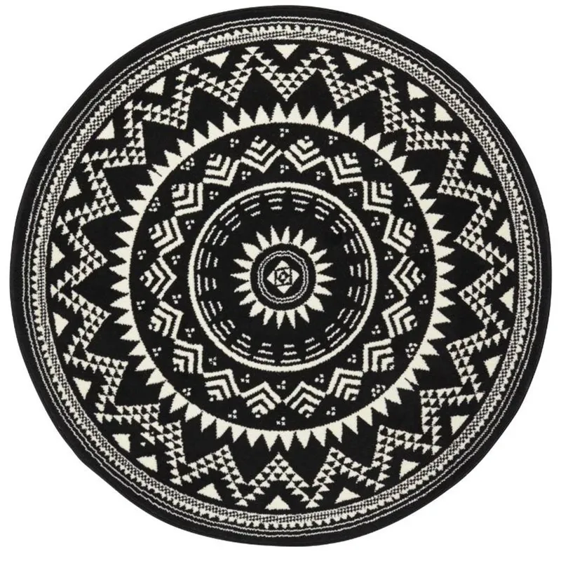 The Rugs Unisex Round Mandala Velour Rug & Runner Soft Decorative Area Rug in Black Size: 140cm diameter Black 140cm diameter female