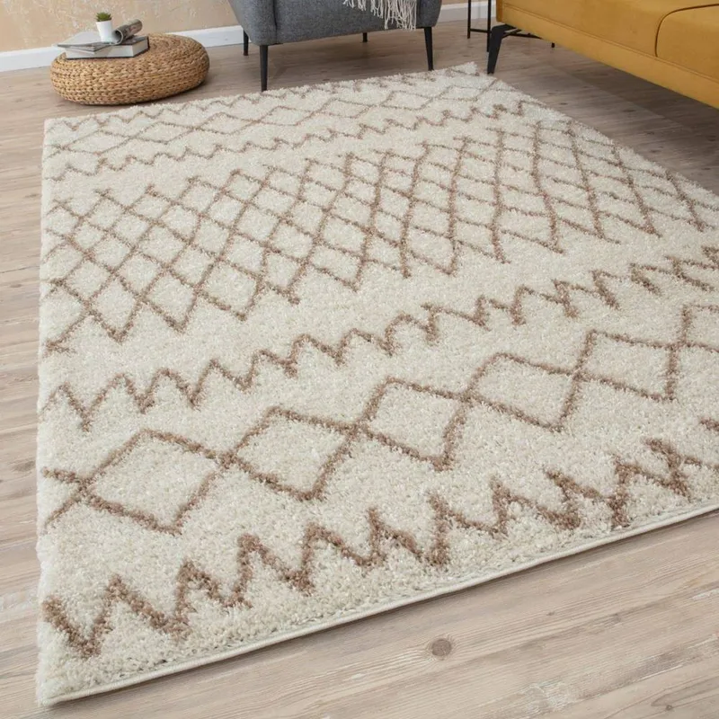 The Rugs Soft Tangier High Pile Shaggy Rugs & Runners Living Room in Ivory Size: 60cm x 110cm - Ivory