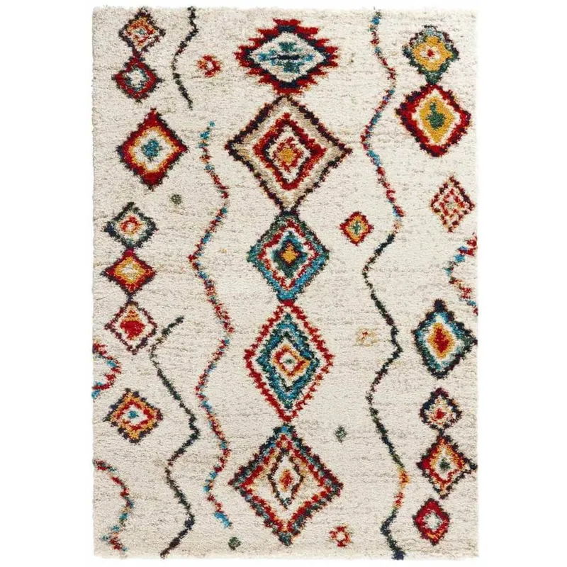 The Rugs Unisex Velour Deep Pile Rug Boho Vintage Design 30mm Plush Texture in Cream Size: 160cm x 230cm Cream 160cm x 230cm female