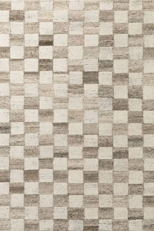 The Rugs Vikosa Boho Wool Rug Quadra Handcrafted Cream Brown Checks Size: 80 cm x 150 cm Cream 80 cm x 150 cm