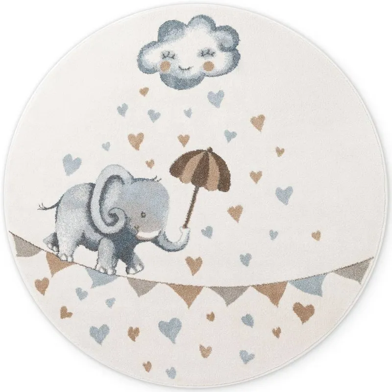 The Rugs Villeroy & Boch Elephant Rainy Boho Kids Rug & Runner Soft Play in Cream Size: 160cm diameter - Cream