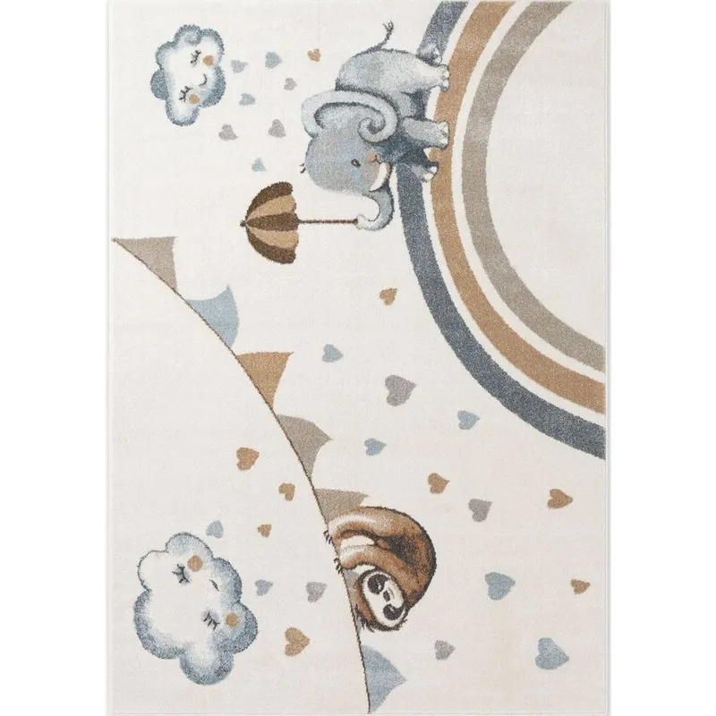 The Rugs Unisex Villeroy & Boch Elephant Rainy Boho Rug & Runner Kids Rug in Cream Size: 120cm x 170cm Cream female