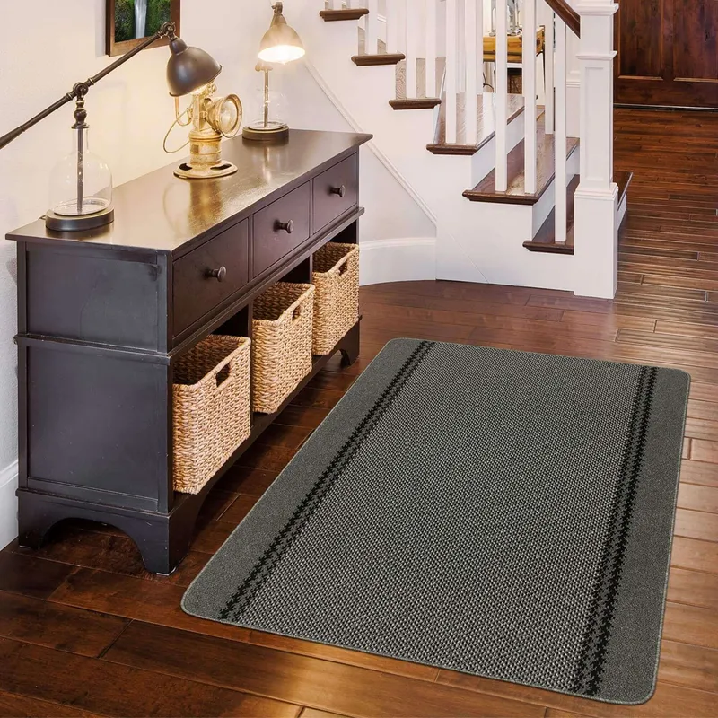 The Rugs Washable Non-Slip Designer Mat Dark Grey Border 116D Size: 50 cm x 80 cm Dark Grey 50 cm x 80 cm