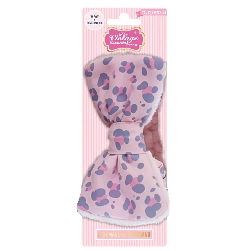 The Vintage Cosmetic Company Unisex Bow Spa Lexi Pink Leopard Print Headband - Pink