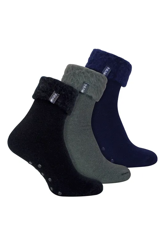 Thmo Mens 3 Pack Thermal Slipper Bed Socks - - Size: 6-8