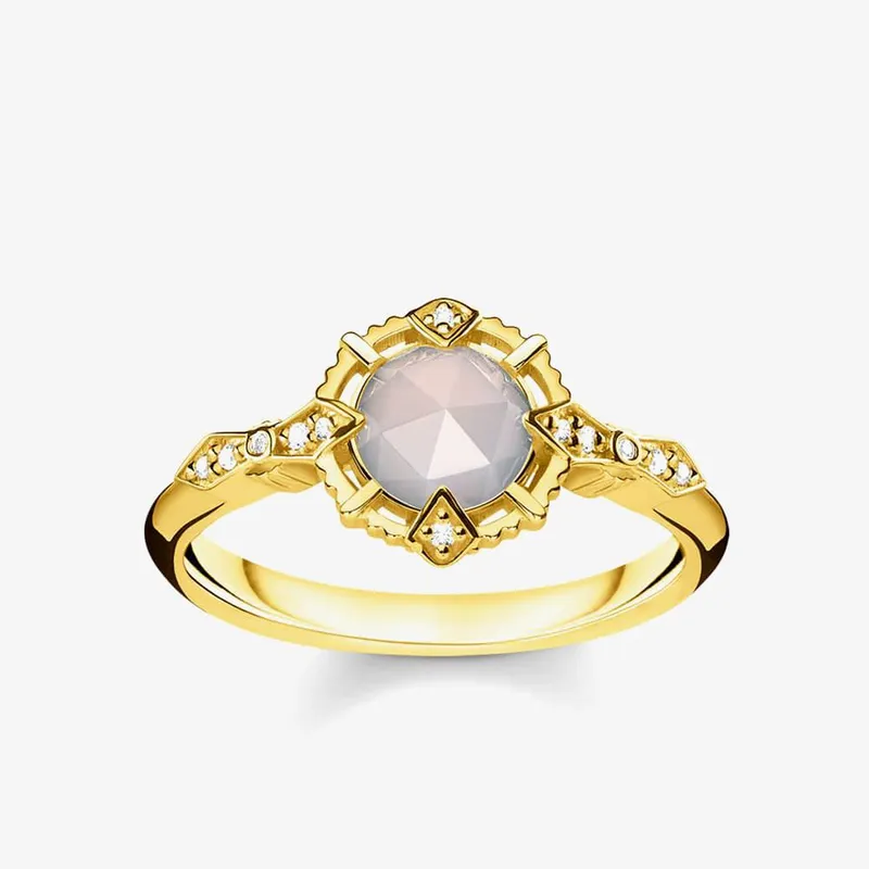 Thomas Sabo Women's Gold Plated Agate Ring in Grey Size: 58 (Q 1/4) - Grey