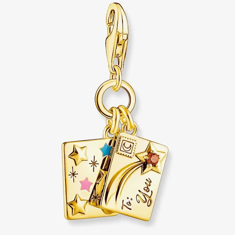 Thomas Sabo Women's Gold Plated Multi Enamel Christmas Postcard Letter Charm 2065-414-7 - Gold