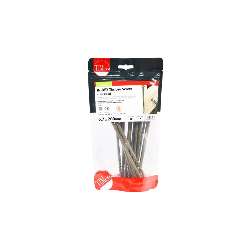 Timco Hex Head Index Heavy Duty Wood Screws 6.7mm 200mm Pack of 20