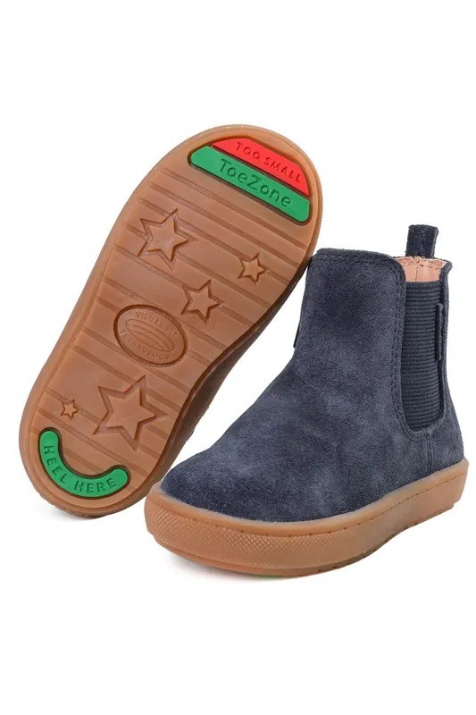 ToeZone Sam Navy Suede Gusset and Zip Kids' Boots