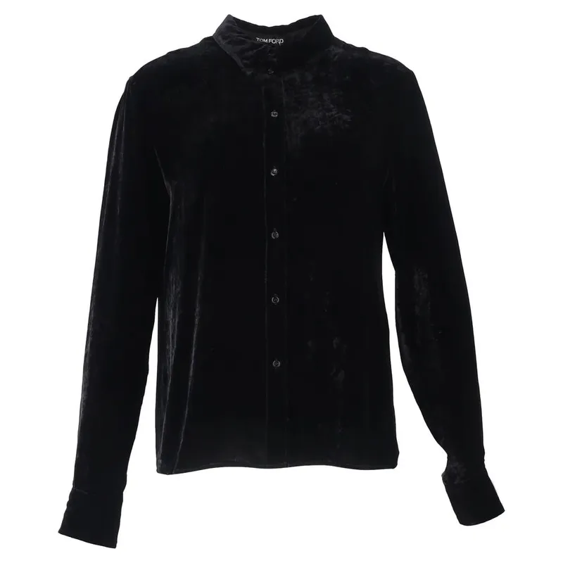 Tom Ford Women's Preloved Velvet Long-Sleeve Shirt in Black Viscose Size: 38 Black female