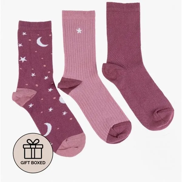 Totes Toasties Women's Ankle Cotton Blend 3 Pack Socks Star in Pink Pink One Size