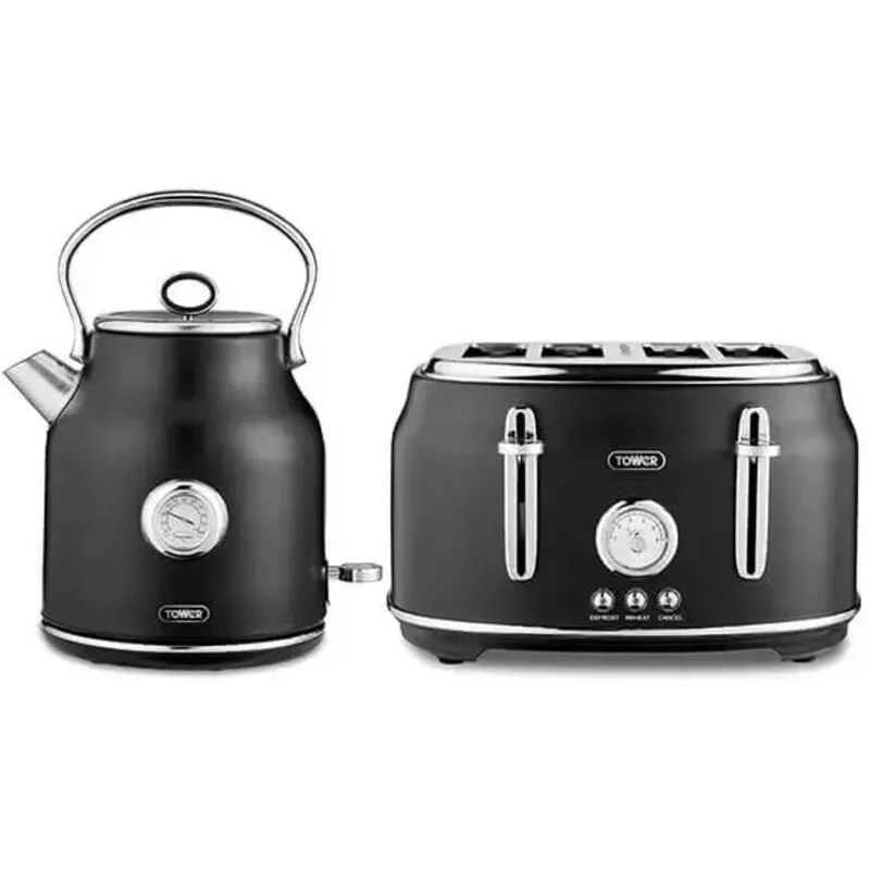 Renaissance Kettle and 4 Slice Toaster Black - Tower