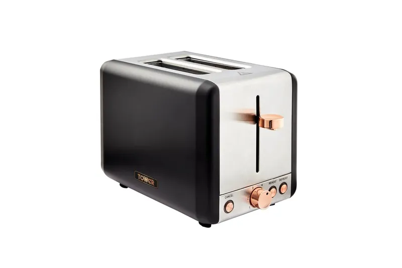 Tower 2-Slice Toaster, Stainless Steel, Cavaletto, T20036RG, Black & Rose Gold Black