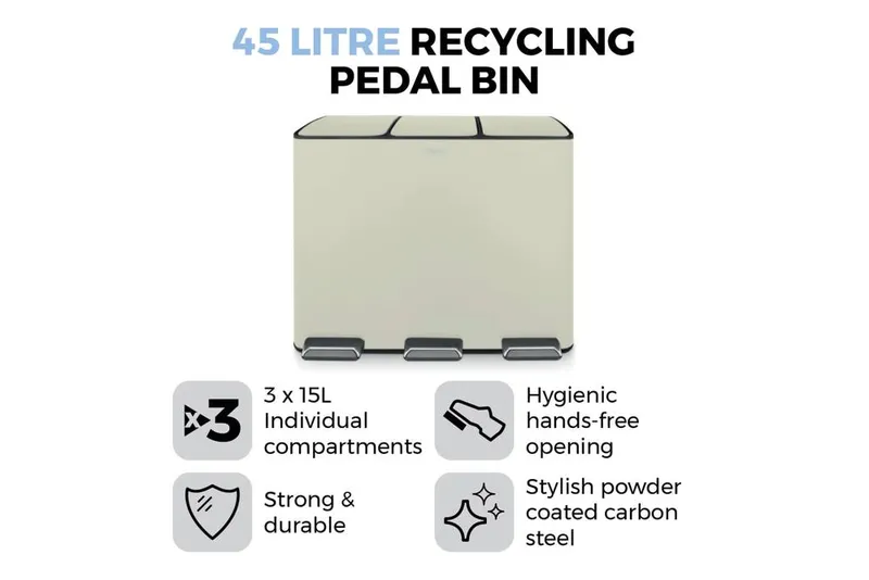 Tower Recycling Pedal Bin, Cream T838021C