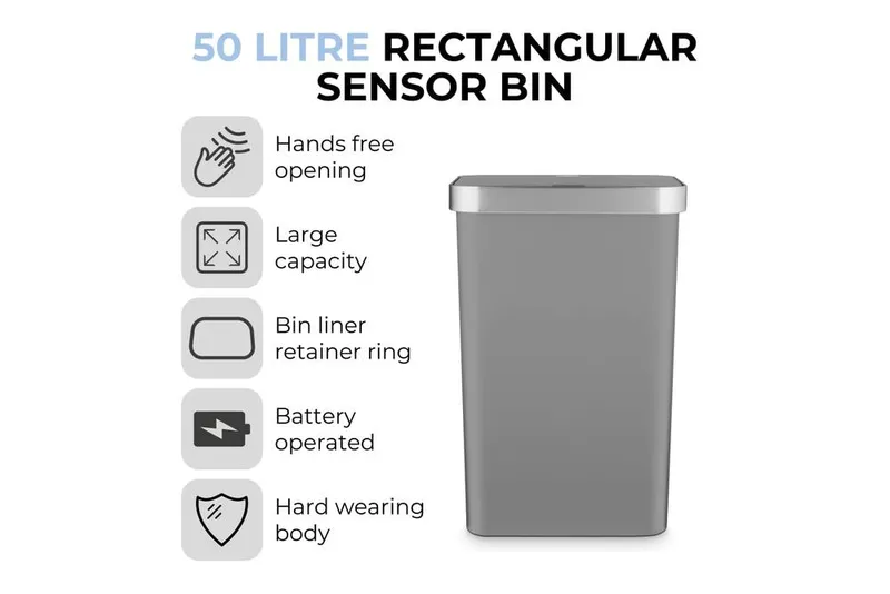 Tower 50L Rectangular Abs Sensor Bin in Grey Size: A - Grey - Size: A