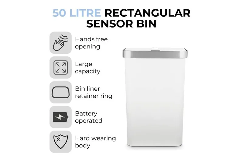 Tower 50L Rectangular Abs Sensor Bin in White Size: A White A