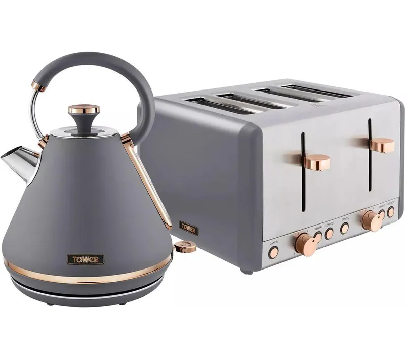 Tower Cavaletto 4-Slice Toaster and Kettle Bundle - Grey, Silver/Grey