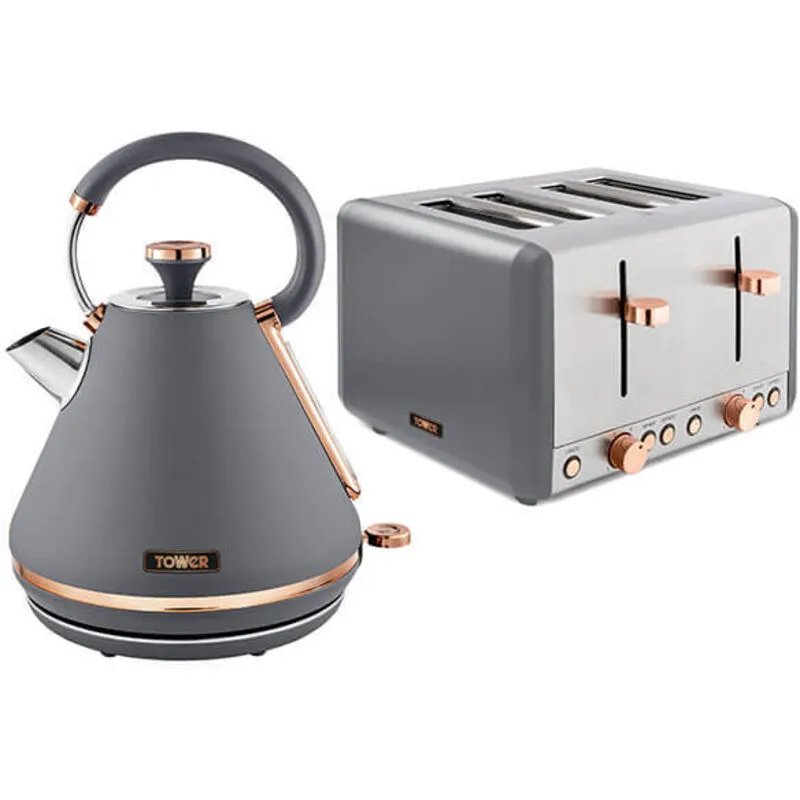Tower - Cavaletto Pyramid Kettle and 4 Slice Toaster Set Grey