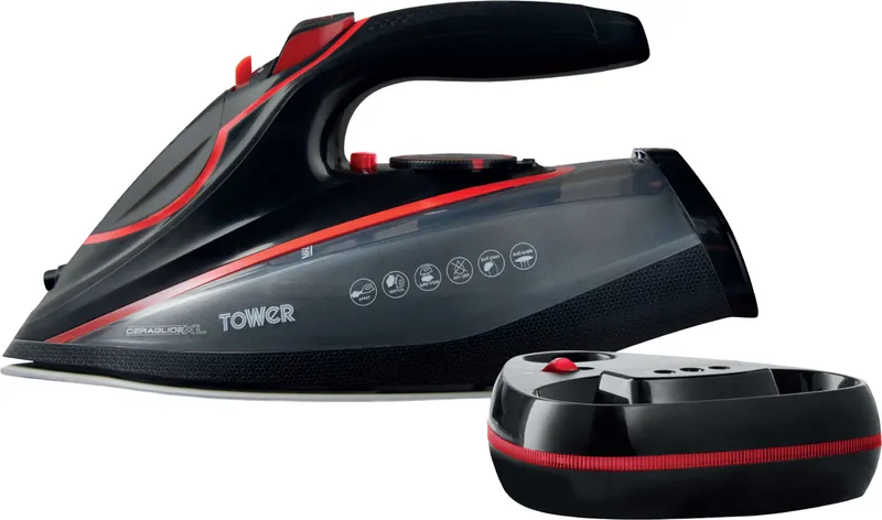 Tower Steam Iron, XL Ceramic Soleplate, 3100W, Red & Black, T22035RED in Black Size: A - Black - Size: A