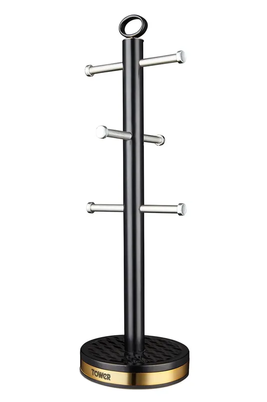 Tower Unisex Empire Mug Tree & Towel Pole Set, Black & Brass T826092BLK Black female