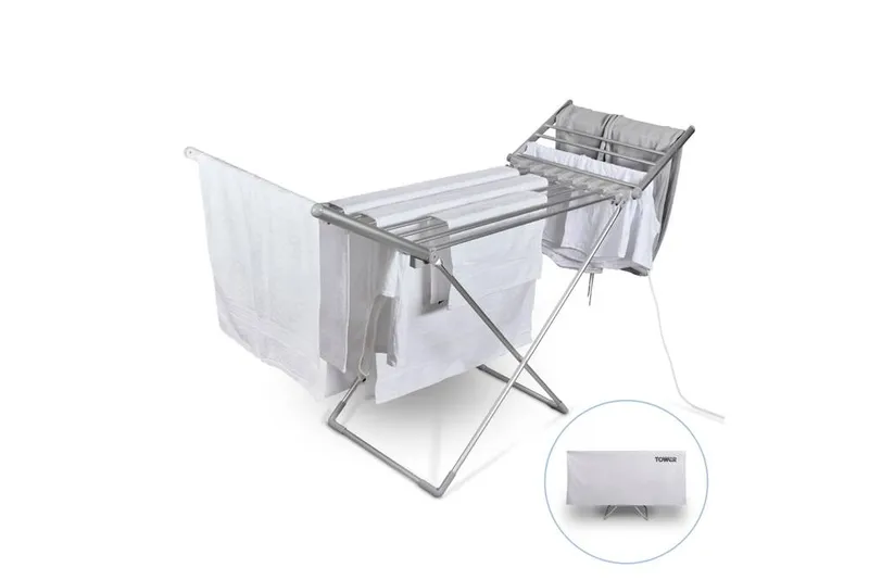 Tower Unisex Heated Winged Clothes Airer w/ Cover in Silver Silver female