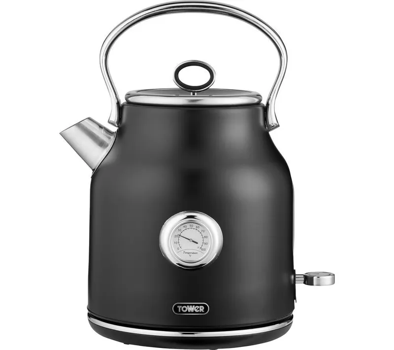 Tower Kettle Renaissance 1.7 Litre 3 kw Ultra-Fast Quiet Boil, T10063BLK, Black - Black